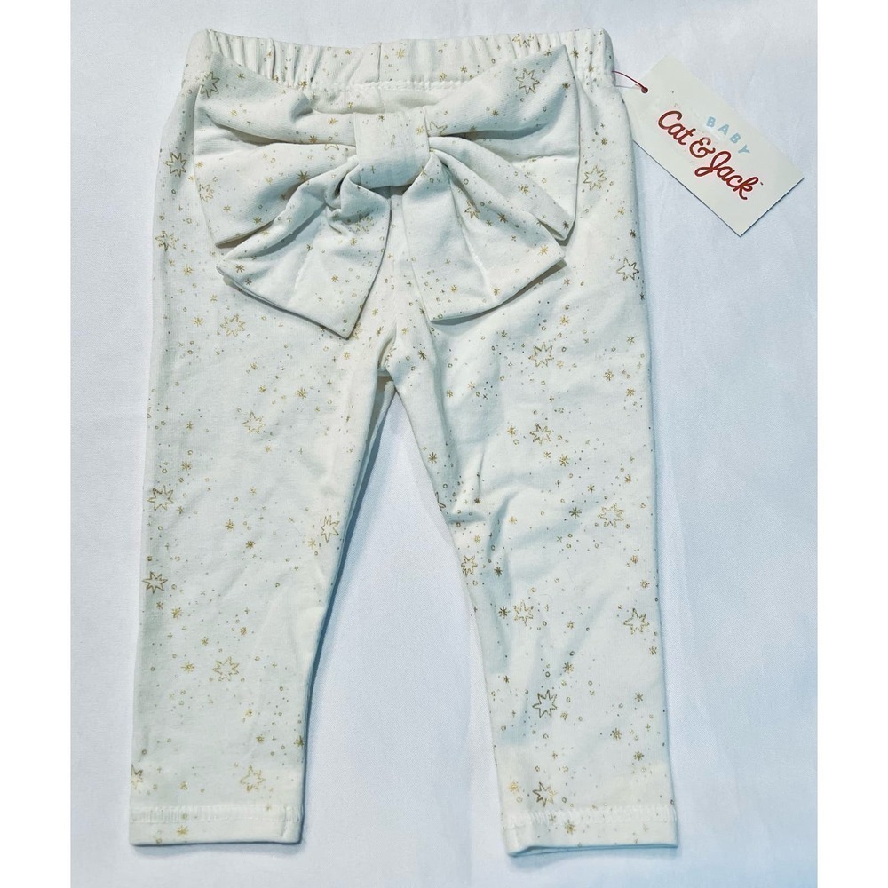 NWT Cat & Jack Baby bow bum gold star almond cream leggings, size 3-6mo
